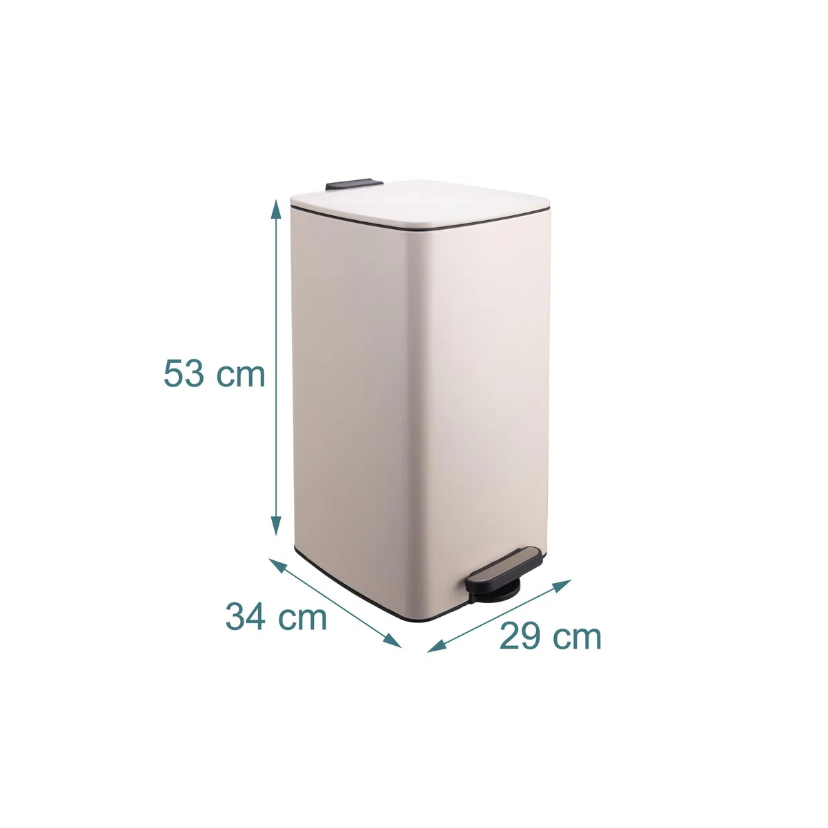 Relaxdays Cubo de Basura de Cocina 30 L, Cierre Suave, Interior extraíble, Metal Mate, Pedal, Beige 53x29x34 cm