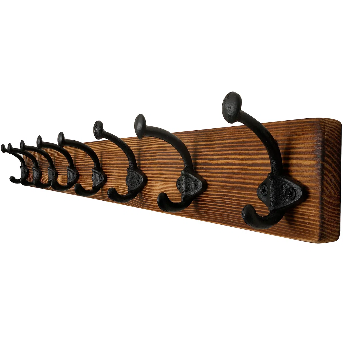 WEBI Percheros Pared Madera,8 Ganchos de Hierro Fundido,Colgador Pared,Percha Pared,Colgadores Pared,5 Ganchos Para Abrigos,Chaqueta,Marrón