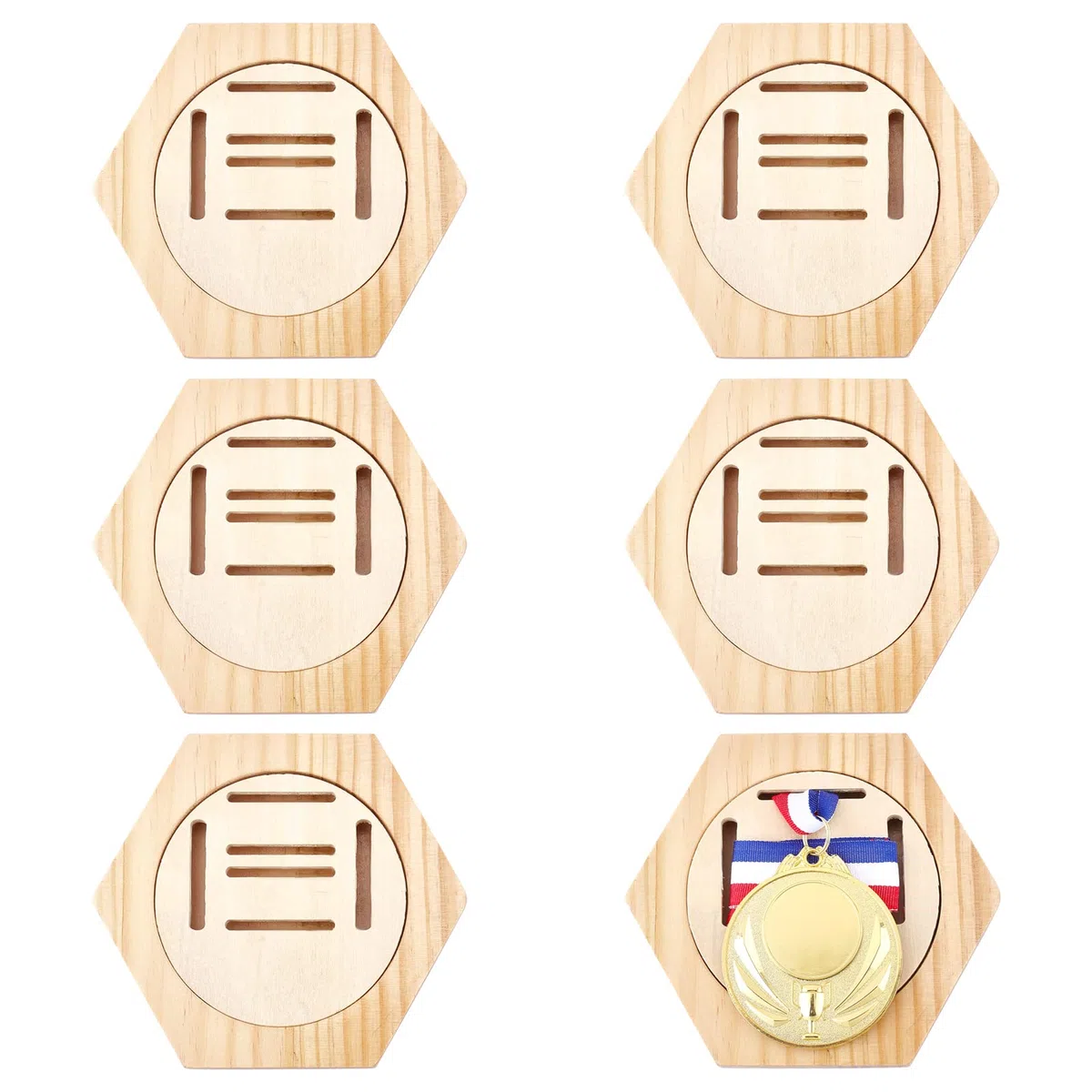 AHANDMAKER 6 Piezas de Madera para Exhibir Medallas, Caja de Almacenamiento de Medallas de Panal Hexagonal, Estante de Exhibición de Medallas para Todas Las Medallas Deportivas, Medalla de Correr