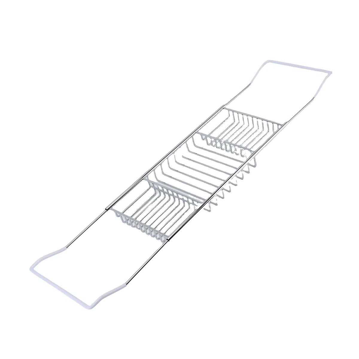 Bandeja de Bañera de Acero Inoxidable Expandible, Caddie de Bañera de Ducha con una Solución de Almacenamiento Eficiente para Elementos Esenciales del Baño, Elegante (Silver)