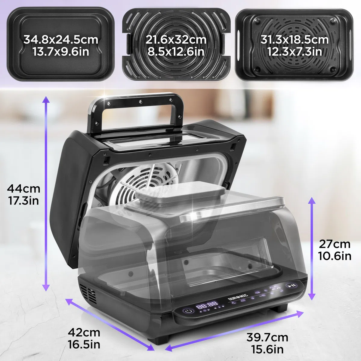 Duronic FG19 Freidora de aire 1900 W | Air Fryer 2 grill | Freidora sin aceite | Airfryer para cocinar pizza, asar, freir, hornear, barbacoa | Fácil de limpiar | 6 Modos preconfigurados | 50º-230º | para Cocinar Pizza, Asar, Freír, Hornear y Barbacoa, 6 M