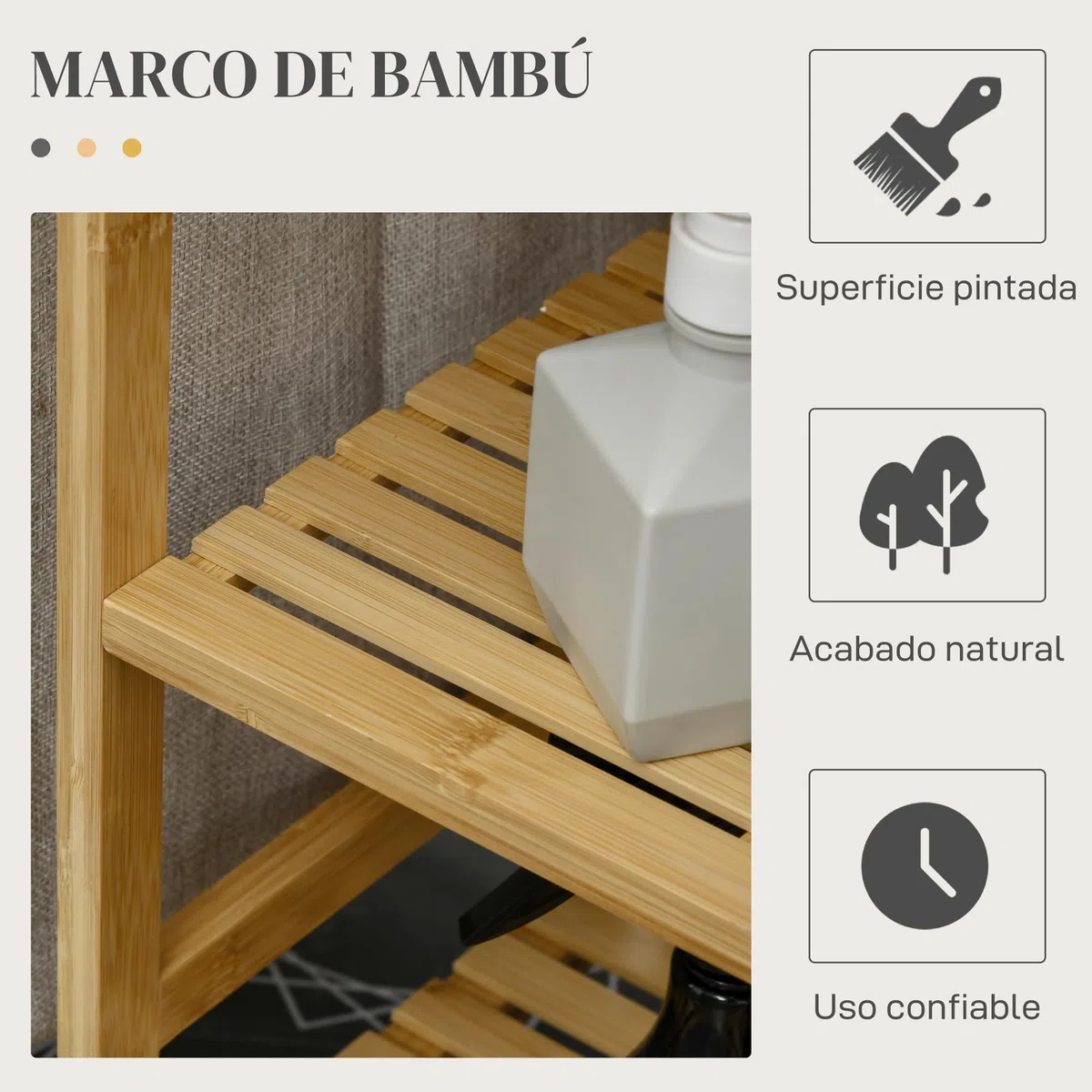 HOMCOM Cesto de Ropa Sucia 57,4L con Tabla de Planchar 113x34x82 cm Natural | Cesta Ropa Sucia de Bambú, Soporte para Plancha, 3 Estantes, Bolsa Extraíble, Estantería de Baño para Lavandería