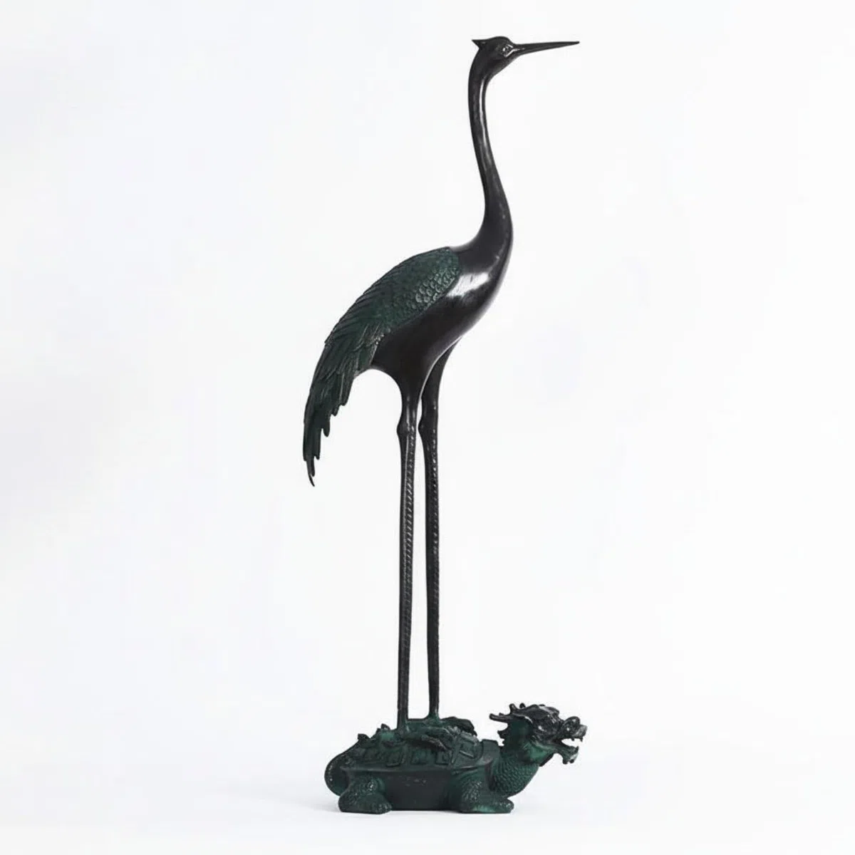 Adorno de Ave Zancuda de la Longevidad Coleccionable Escultura de Bronce Estilo Chino Diseño Llamativo Decoración del Hogar para Entrada, Verde Antiguo, 1.2M Izq.Delante