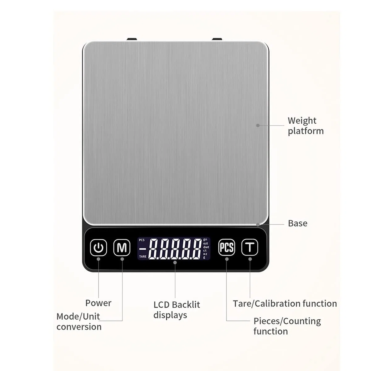 Báscula de cocina digital, báscula digital de cocina de alimentos de acero inoxidable, pantalla LCD grande, apagado automático, función de tara, báscula de cocina mini báscula electrónica ( Size : 500