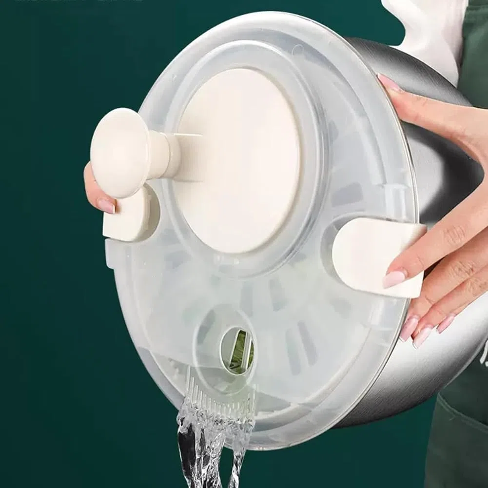 Centrifugadora Ensaladas 6 L, Acero Inoxidable, Grande, para Lavar Verduras, con Tapa Polipropileno, para Lavar Frutas, Centrifugar Pastas y Patatas Fritas, y Secar Ensaladas