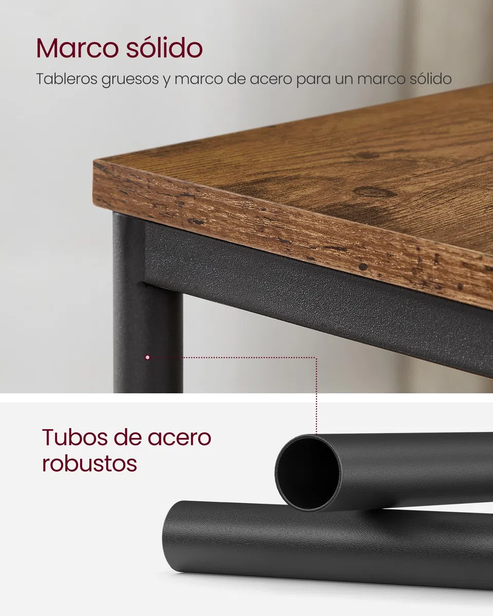 VASAGLE Juego de 2, Mesa de Sofá, Mesa Auxiliar de 2 Niveles, Mesita de Noche con Marco de Acero, para Salón, Dormitorio, Estudio, Marrón Rústico y Negro Tinta LET272B01