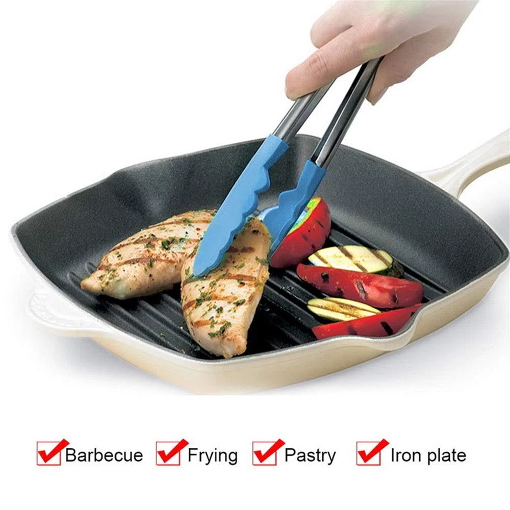 Pinzas de Cocina Pinzas de Silicona de Acero Inoxidable para Alimentos para Cocina Pinzas de Cocina Antideslizantes Barbacoa Utensilios de Cocina (Rojo)