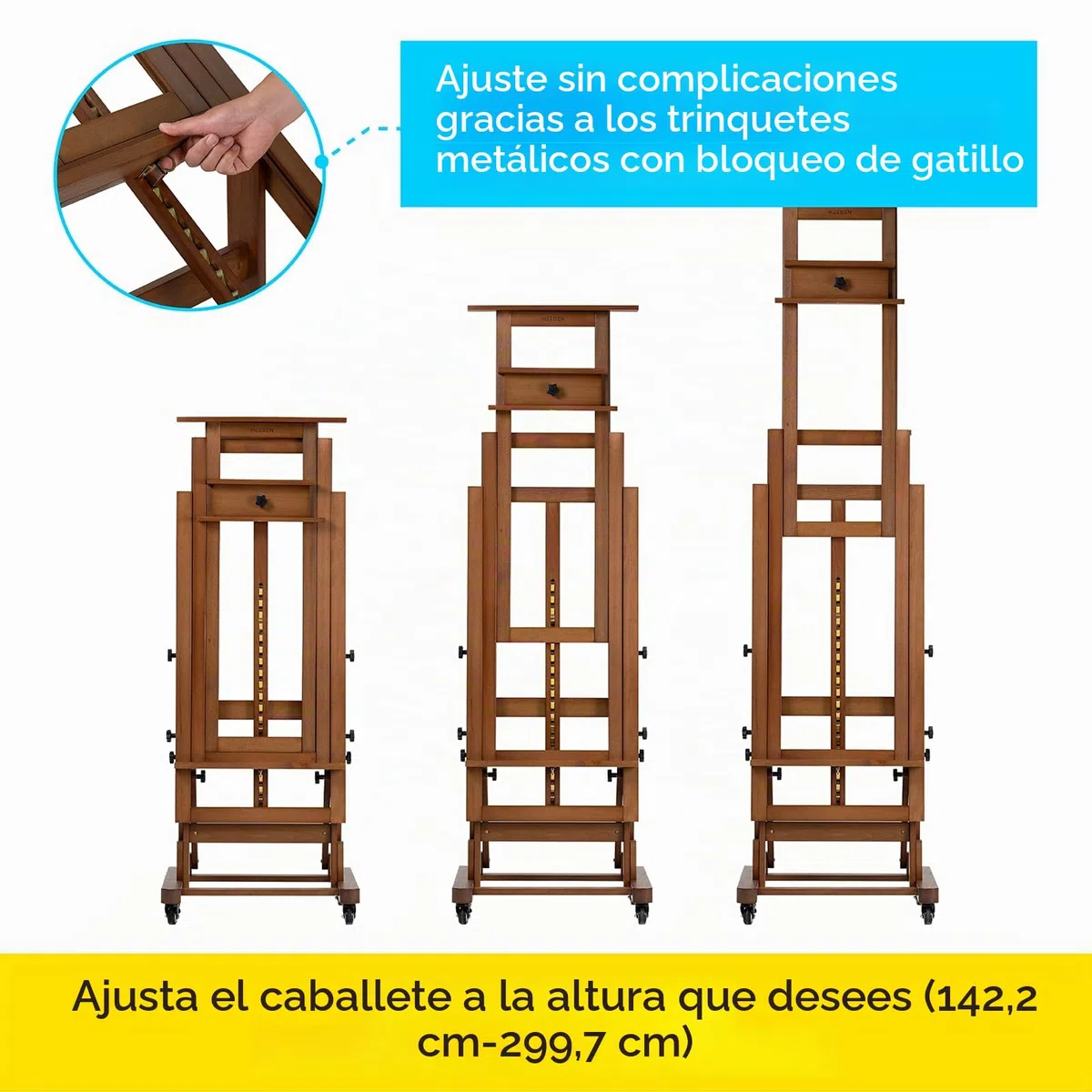 MEEDEN Caballete de pintura artística extragrande: caballete de artista de madera de haya maciza, caballete profesional de estudio resistente para adultos, soporte de piso con marco en H móvil para