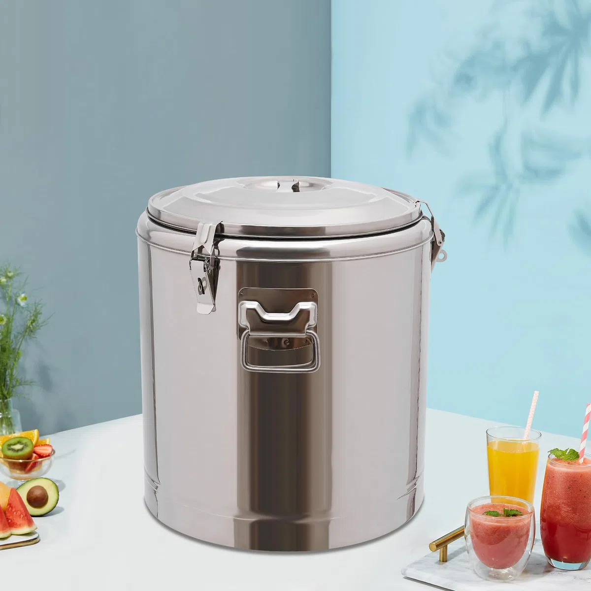 Recipiente térmico de transporte de acero inoxidable de 32 litros, recipiente de transporte térmico 201, bebidas calientes y frías, 8 h aislado, dispensador de bebidas grande para fiestas