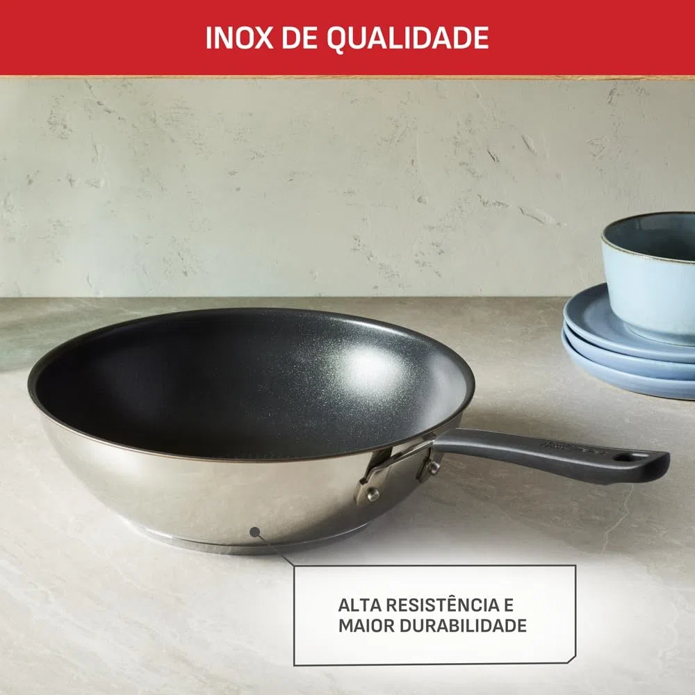 Tefal Jamie Oliver Quick & Easy E3031944 - Wok de inducción (acero inoxidable, 28 cm), color plateado
