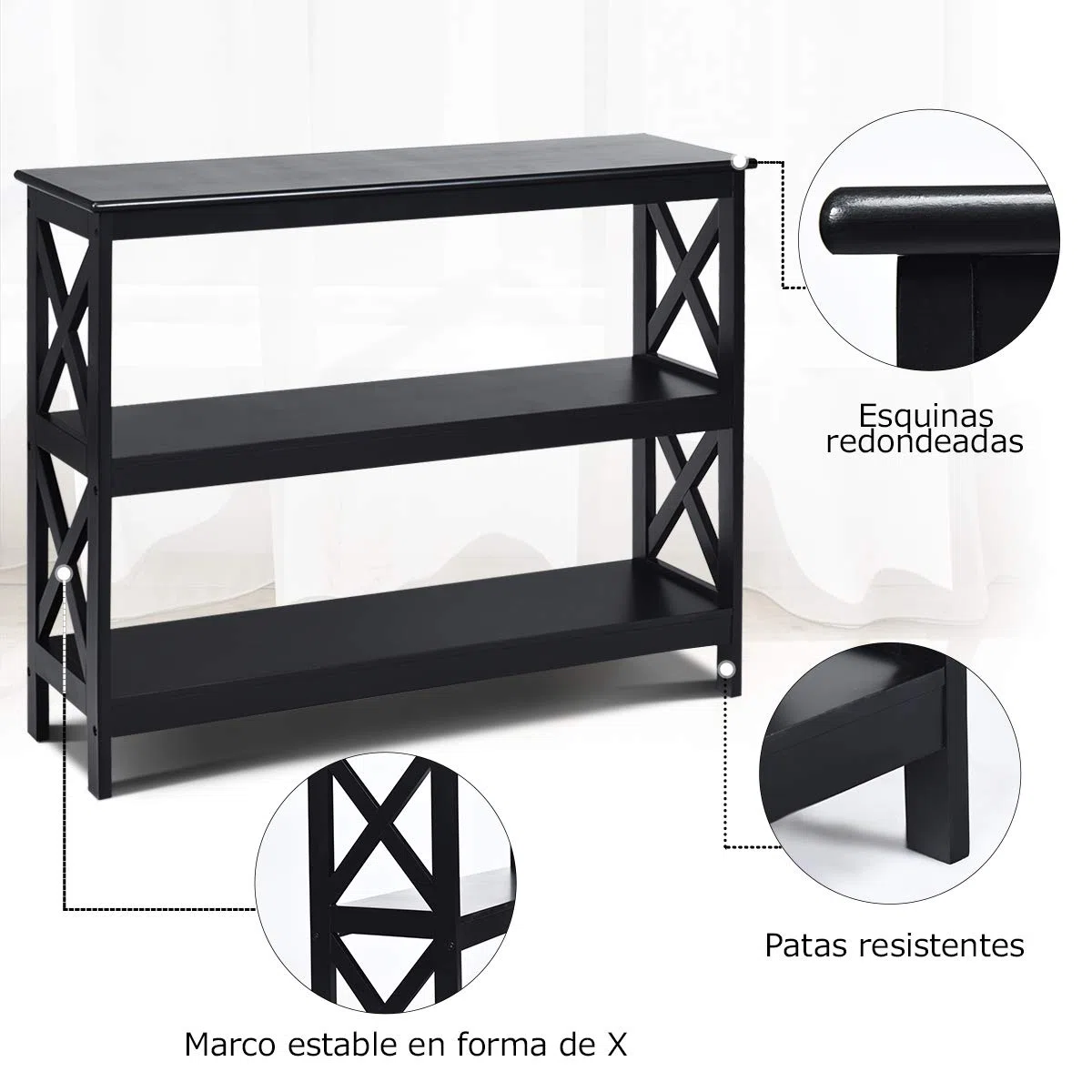 COSTWAY Mesa Consola Mesa Auxiliar de 3 Niveles Mesita con Estante Estantería 100x30x80 centímetros Mueble para Salón Pasillo (Negro)