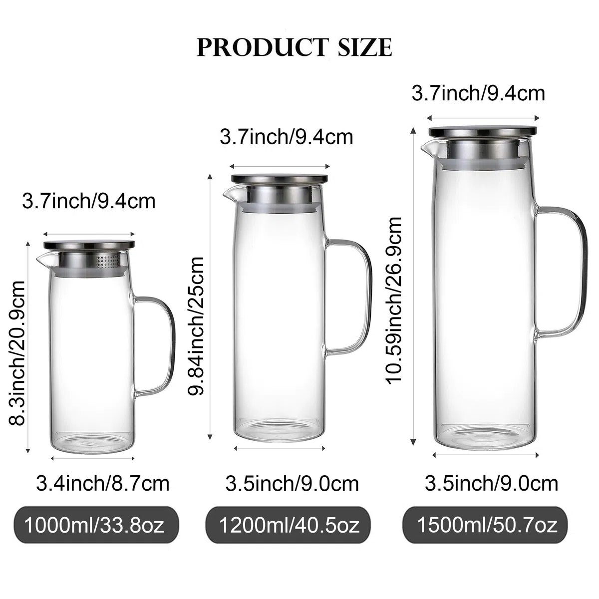Jarra de vidrio resistente al calor con tapa y boquilla, jarra de té helado de vidrio para nevera, jarra de agua de vidrio y jarra de 1500 ml