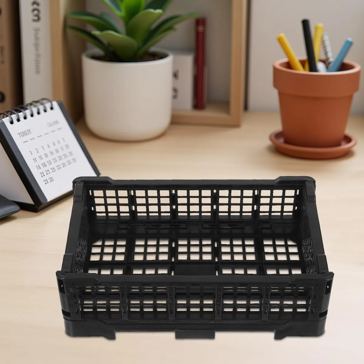Cabilock 2 Cestas Organizadoras Plegables de Plástico Negro para Almacenamiento en Cocina y Armario, Ligeras y Compactas para Hogar y Oficina