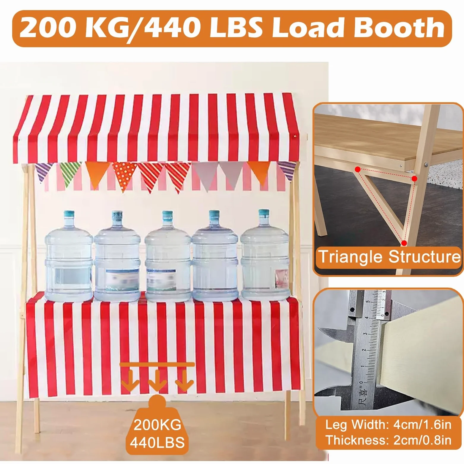 Carrito de distribución plegable – Soporte portátil de comida callejera para catering y exhibiciones de mercado, altura ajustable, ligero, fácil de transportar