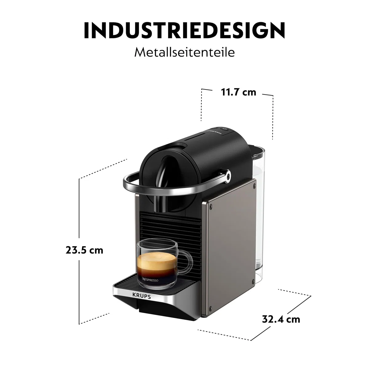 Krups XN306TK Nespresso Pixie Titan, cafetera expreso, recetas programables, 2 longitudes, apagado automático, 1260 W, 0,7 litros