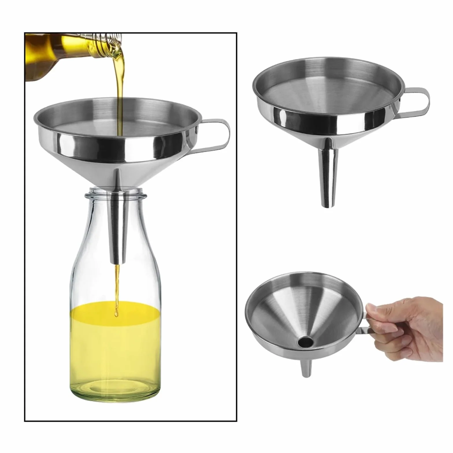 Embudo de Frasco Aceite Cerveza Vino Barra Acero Inoxidable con Filtro Desmontable Accesorio Cocina(L14 CM)