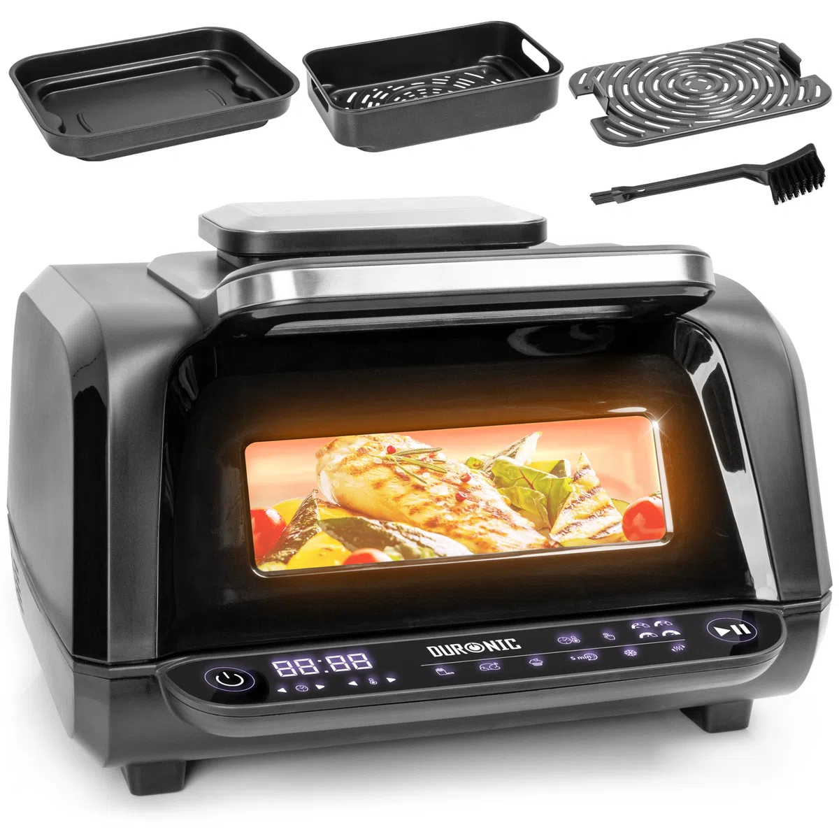 Duronic FG19 Freidora de aire 1900 W | Air Fryer 2 grill | Freidora sin aceite | Airfryer para cocinar pizza, asar, freir, hornear, barbacoa | Fácil de limpiar | 6 Modos preconfigurados | 50º-230º | para Cocinar Pizza, Asar, Freír, Hornear y Barbacoa, 6 M