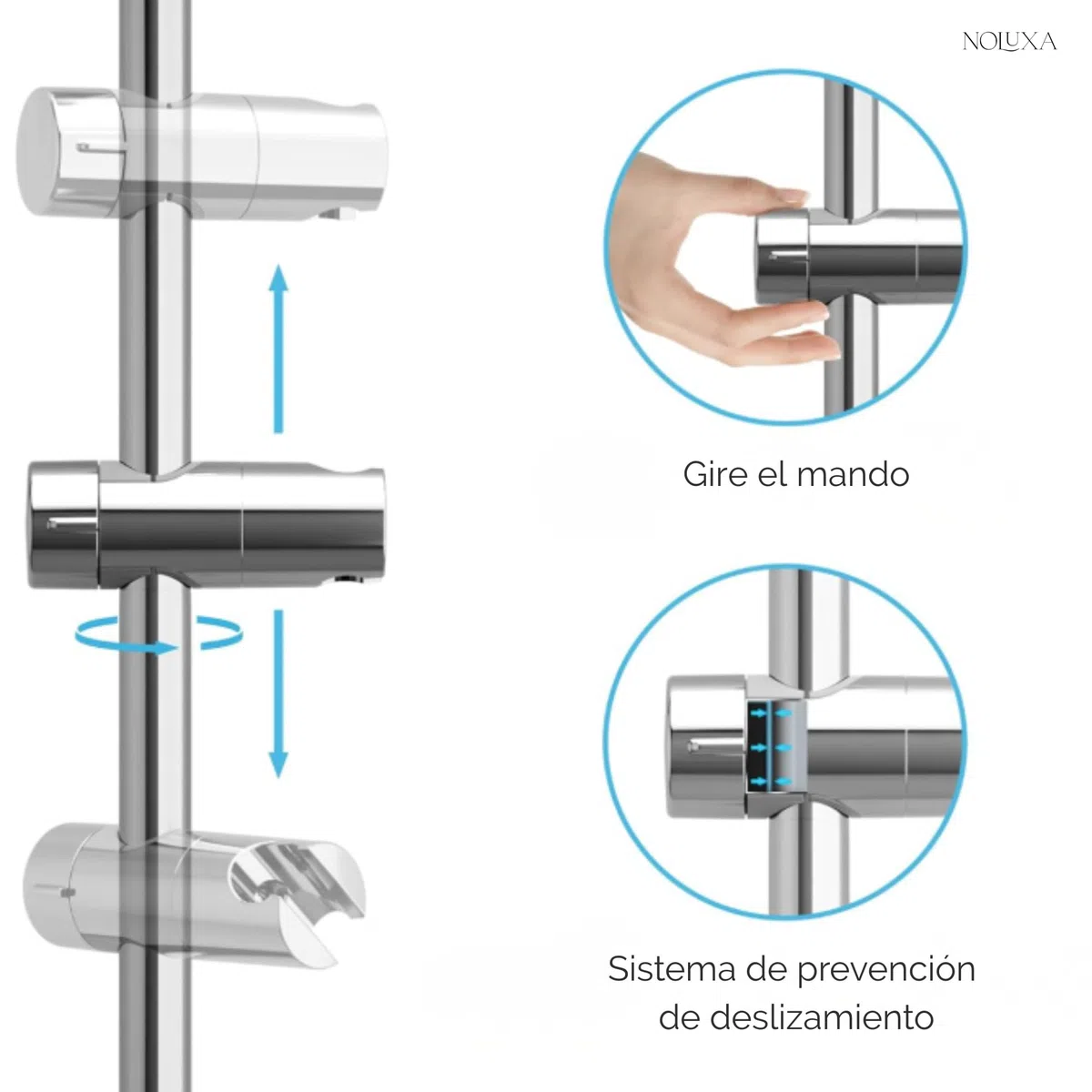 IMEX - Barra de Ducha Pared 65cm Níquel Cepillado | Barra de Acero Inoxidable S.304 Redonda con Soporte para Alcachofa de Ducha Ajustable | Recambio Original IMEX