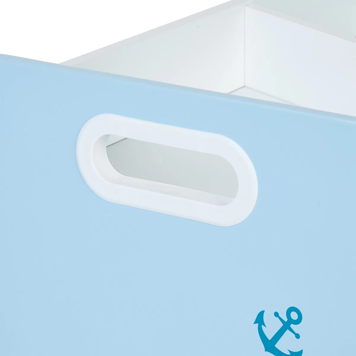 Relaxdays Estantería Infantil Marinero, 5 Estantes, MDF, Organizador Juguetes Niños, Asas, 60x42,5x30 cm, Blanco y Azul, Tablero de Fibras