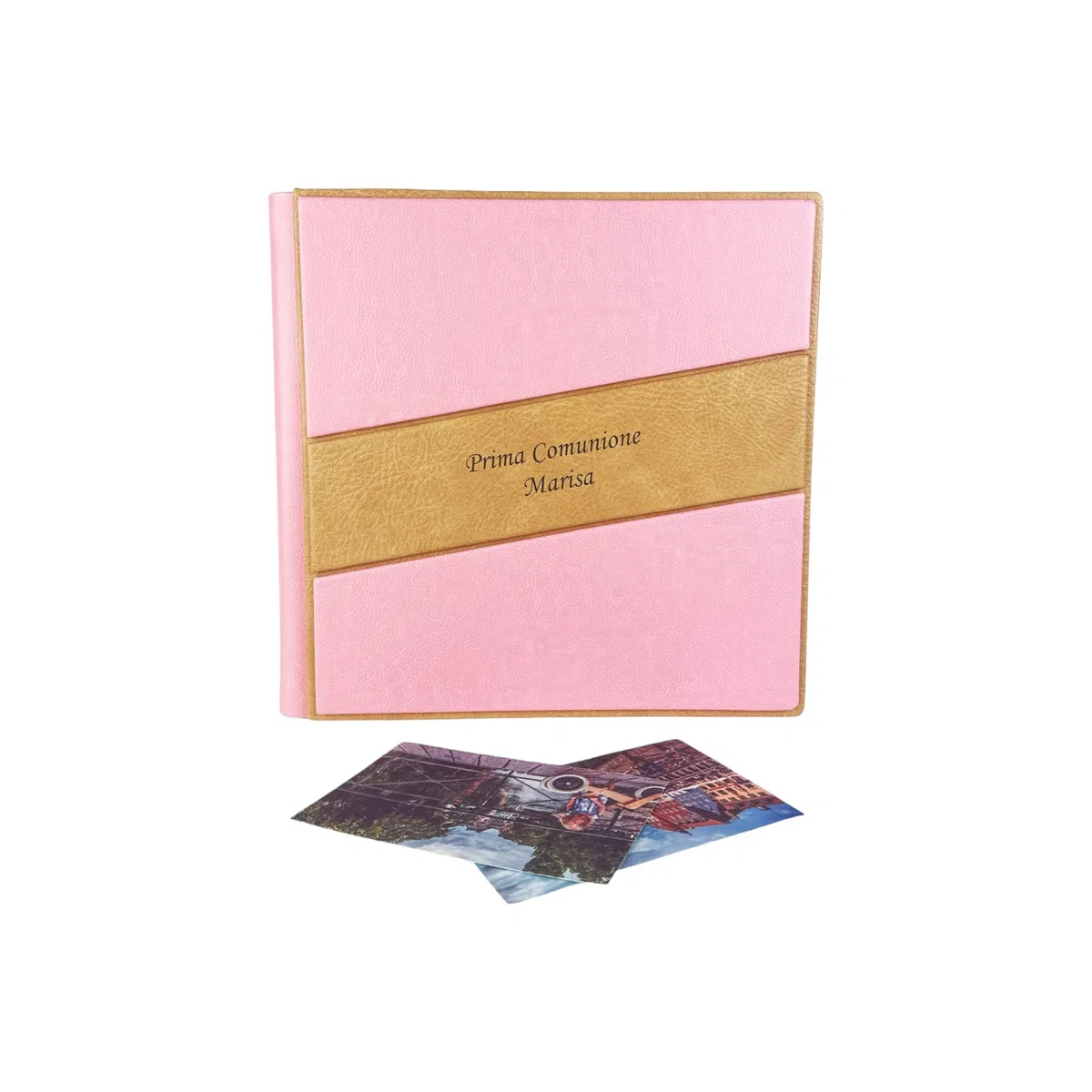 TriVin Art -Saturno- Álbum de fotos artesanal de piel sintética, varios tamaños y personalizable con grabado, ideal para cualquier evento. (Rosa)