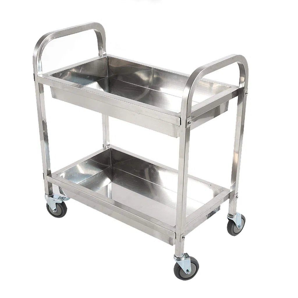Carro de Almacenamiento de Acero Inoxidable de Doble Capa para Entrega, Carro ensamblable, Carro de Recogida de Hotel, Carro de Servicio de Vino