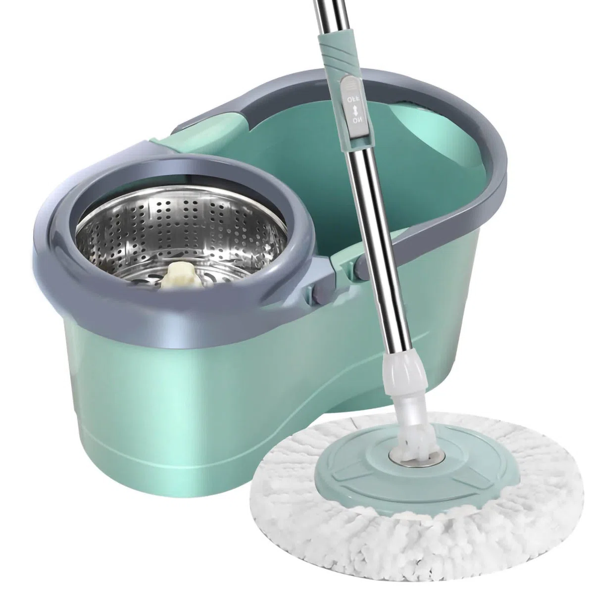 Kit de Cubo Giratorio para Fregona con Escurridor Manos Libres para una Fácil Limpieza de Suelos Húmedos y Secos en Casa y Oficina 46x27x23cm (Verde)