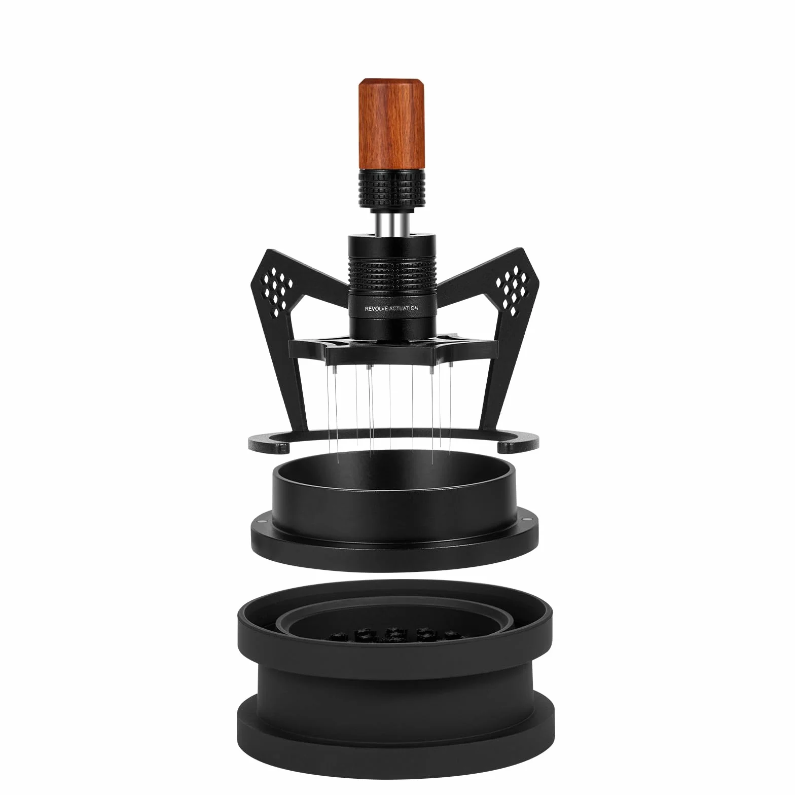 IKAPE Mantis WDT Herramienta de distribución, V3-58.5 mm, herramienta de distribución de agitador de espresso para barista, agitador de espresso de 8 agujas con embudo dosificador y soporte, altura de