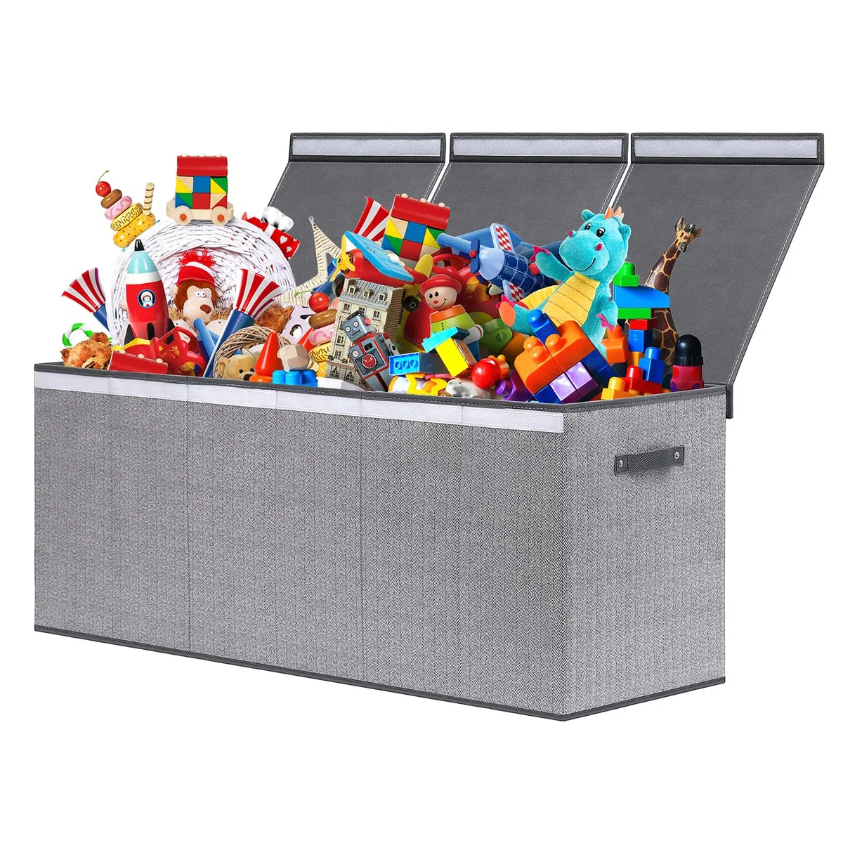 ELUCHANG Caja de Almacenamiento para Juguetes, 147L - Baúl Grande Plegable para Juguetes de Niños y Niñas, Organizador con Tapa Abatible para Ropa, Habitación, Guardería, Gris