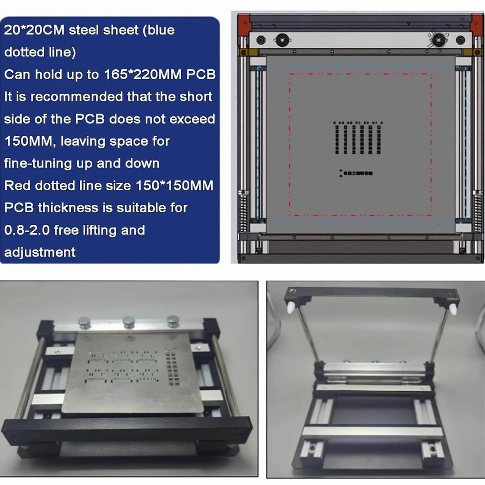 Estación de serigrafía manual pequeña, impresora de pasta de soldadura | Marco de aleación de aluminio premium, con ajuste multidireccional, for producción de prototipos de PCB(15cm)