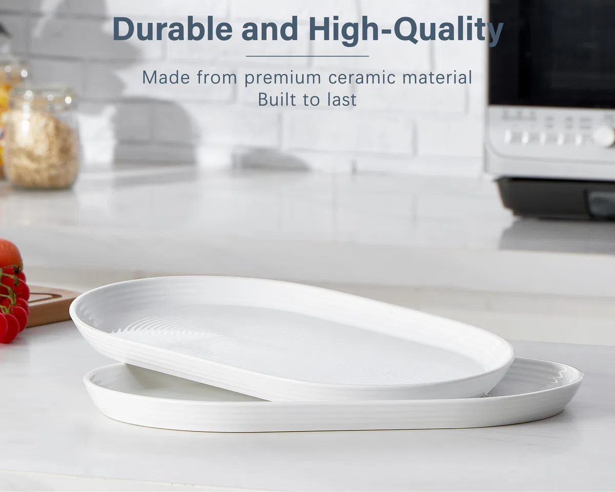 ONEMORE Platos ovalados de cerámica de 16 pulgadas para entretenimiento, juego de 2 – Bandeja grande apta para lavavajillas y horno, para alimentos, aperitivos, fiestas, platos ovalados de porcelana
