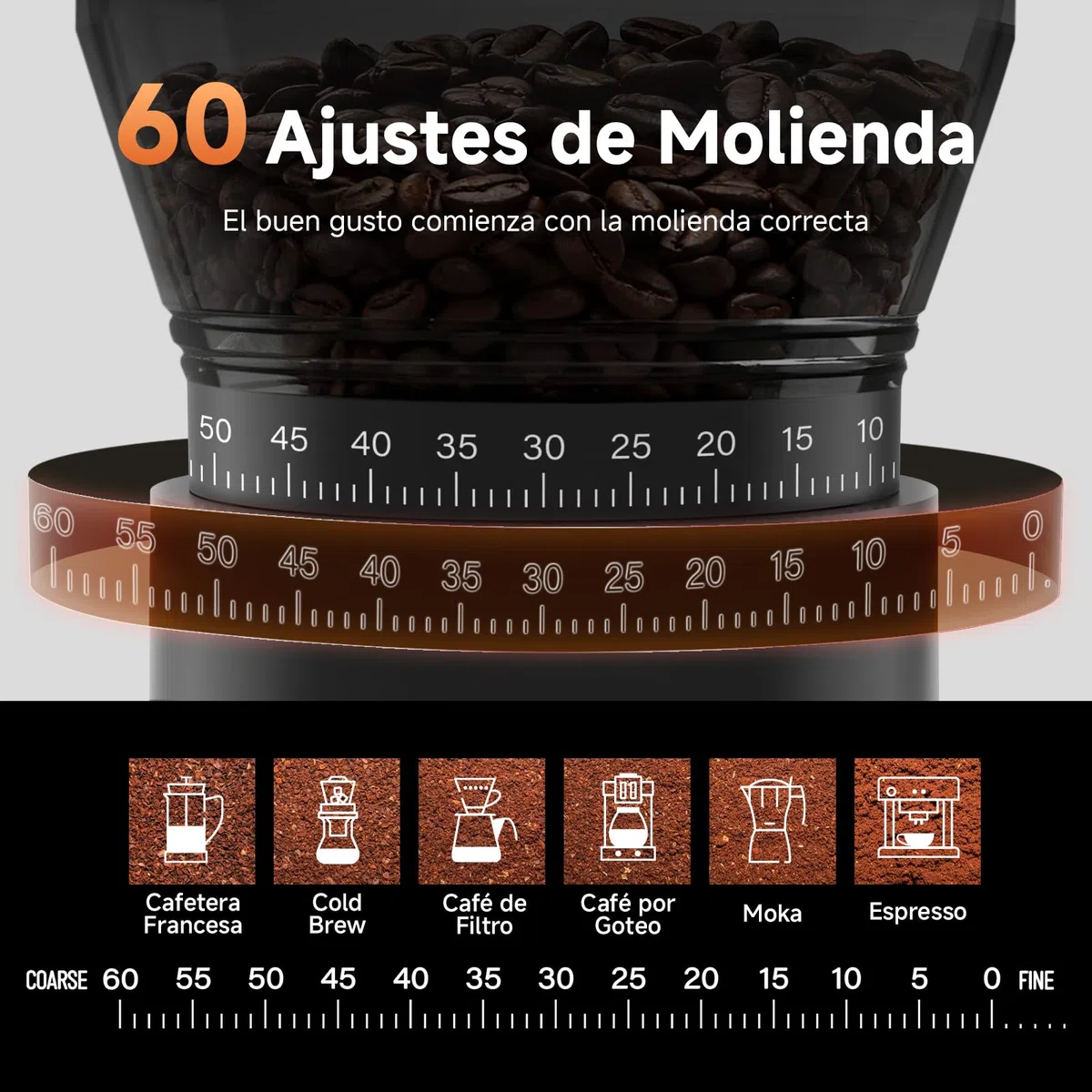 AAOBOSI Molinillo Café Eléctrico, Máquina de Café Portátil 110W, Batería 2600mAh, Máquina de Café con 60 Niveles de Molienda Personalizados, Incluye Portafiltro para Máquinas de Café Espresso