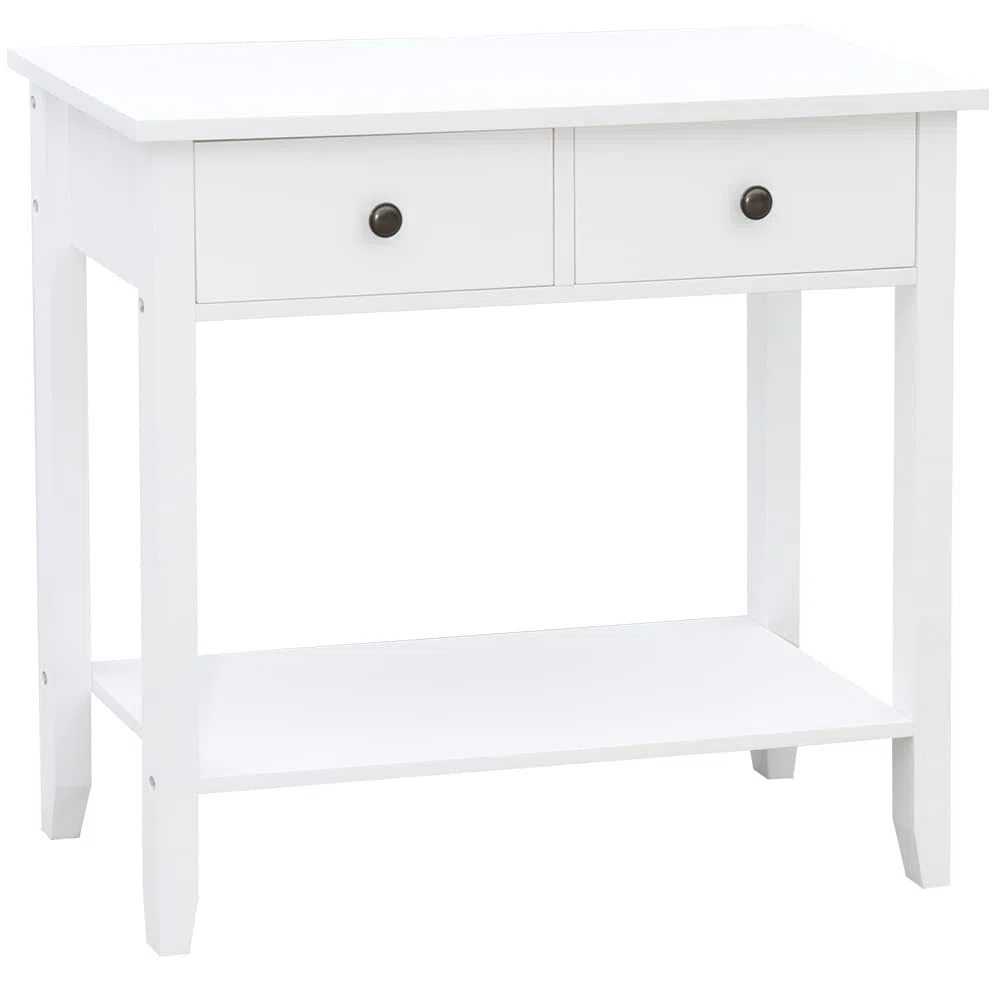 Mesa Consola de 2 cajones con estantería Home Discount Windsor Consola de 2 cajones, Mesa 74 x 80 x 30 cm Blanco