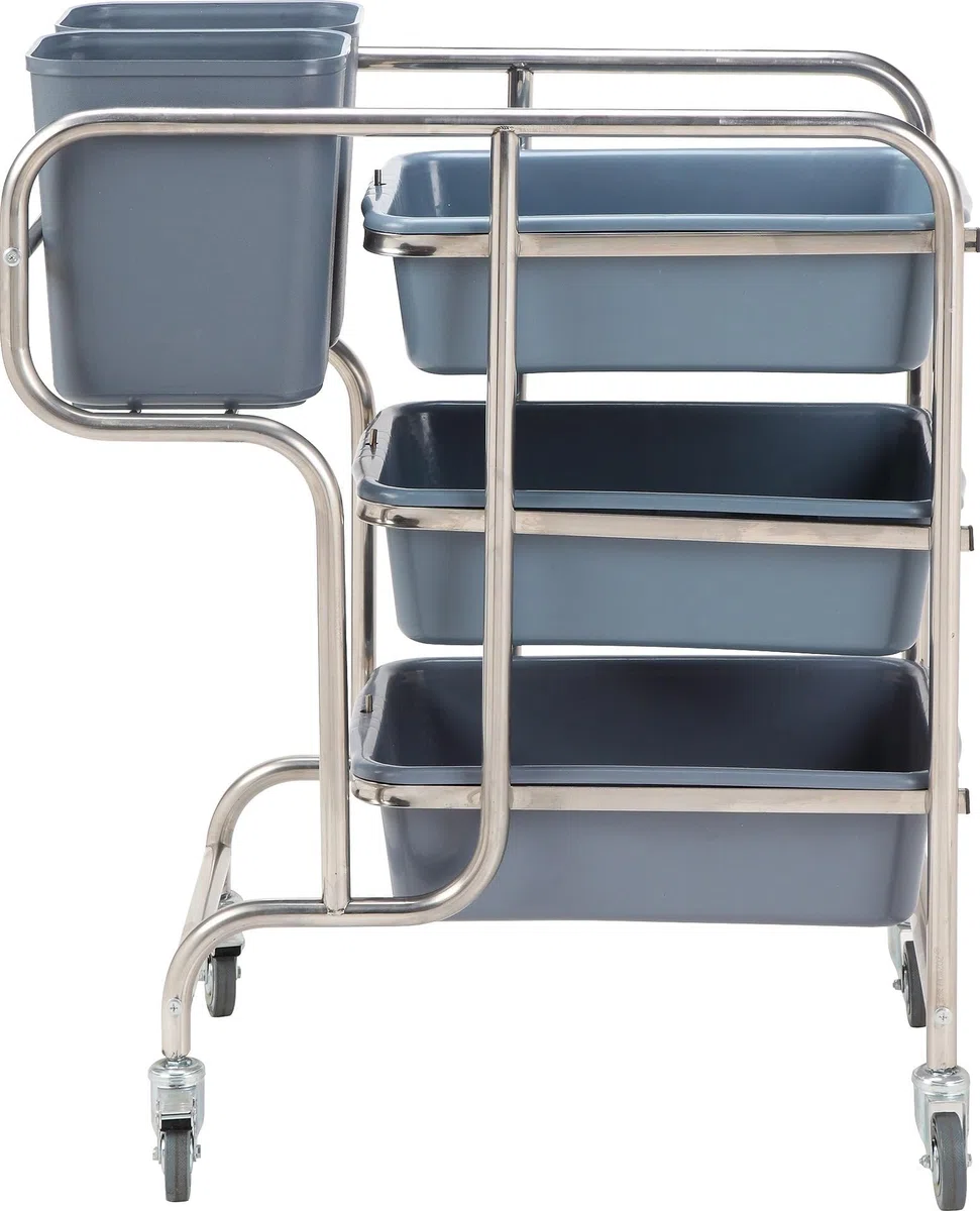 Carro de transporte de acero inoxidable de 3 niveles con bandejas y bañeras, carrito de catering comercial con ruedas giratorias