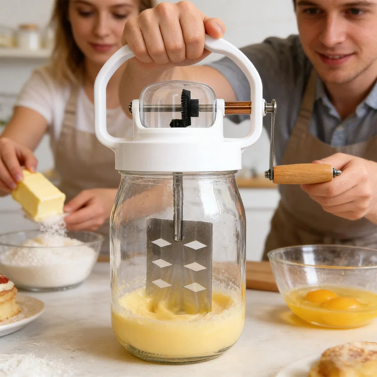 Máquina Para Hacer Mantequilla, Herramienta Para Licuadora De 1500 Ml - Batidora Manual Con Botella De Vidrio | Batidor De Mantequilla De Cocina Con Diseño Fácil De Verter, Herramienta Para Hornear Pa