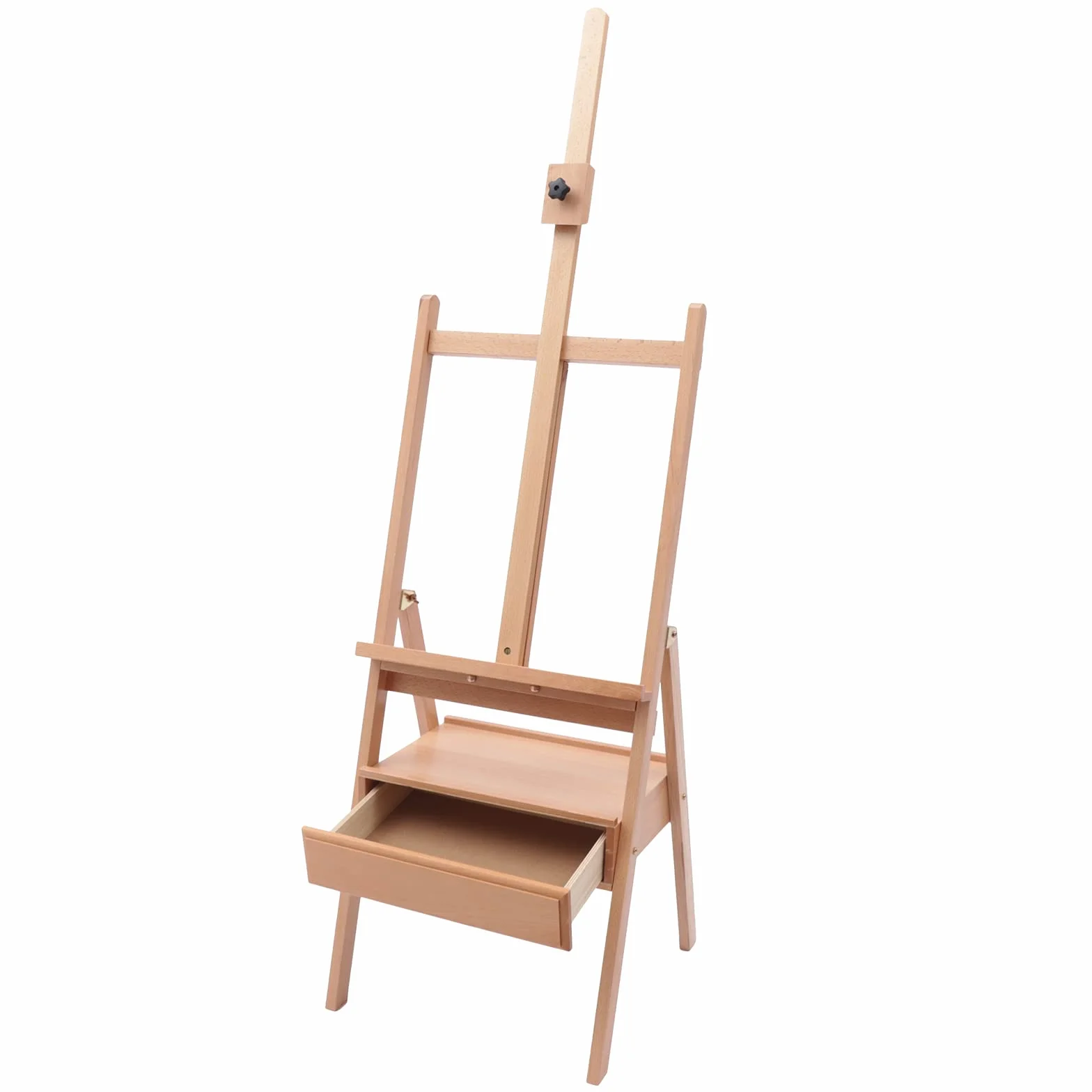 Caballete plegable de madera grande, caballete francés con caja de pintura, caballete de estudio grande para lienzos de hasta 90 cm de altura, caballete con marco en H para artistas, niños