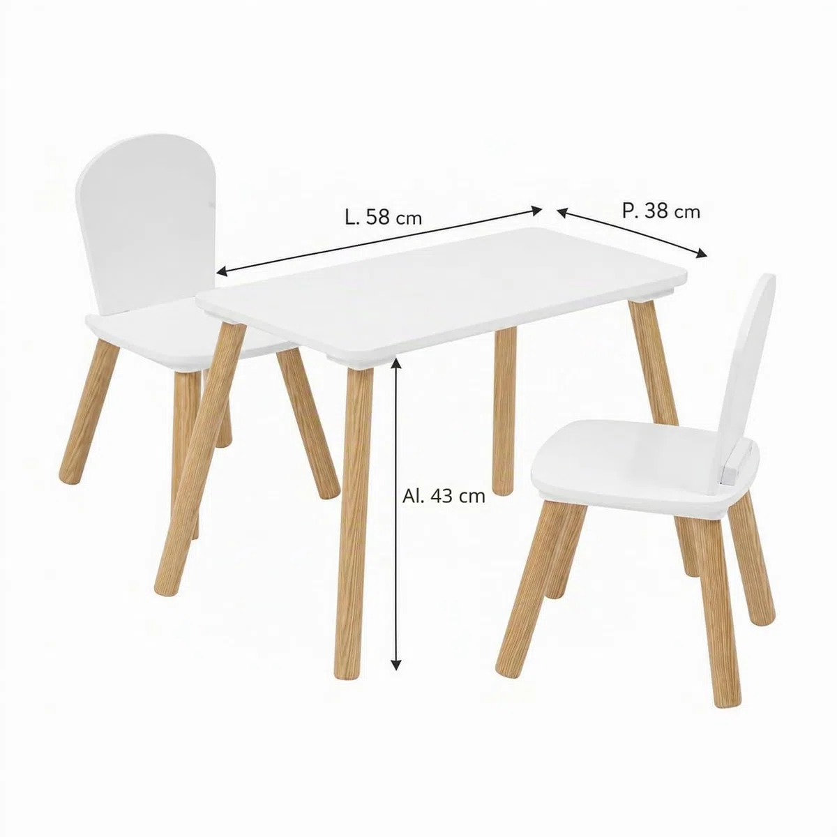 Acomoda Textil - Set Infantil de Mesa y 2 Sillas para Niños, Conjunto de Muebles para Dormitorio, Sala de Juegos o Guardería, Ideal para Dibujar, Leer, Estudiar, Jugar y Manualidades. (Blanco)