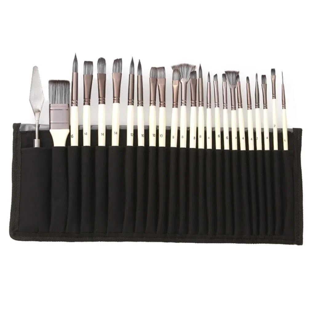 Juego de 24 Pinceles de Acuarela con Mango de Madera y Pelo de Nailon, para raspar y Fregar, para Manualidades, Pintura al óleo y acrílica,