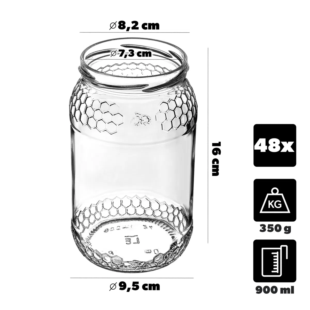 KADAX Tarros de miel de 900 ml, con tapa de rosca fi82 mm, tarros para miel, tarros de mermelada, tarros de rosca (abeja colorida, 48 unidades)