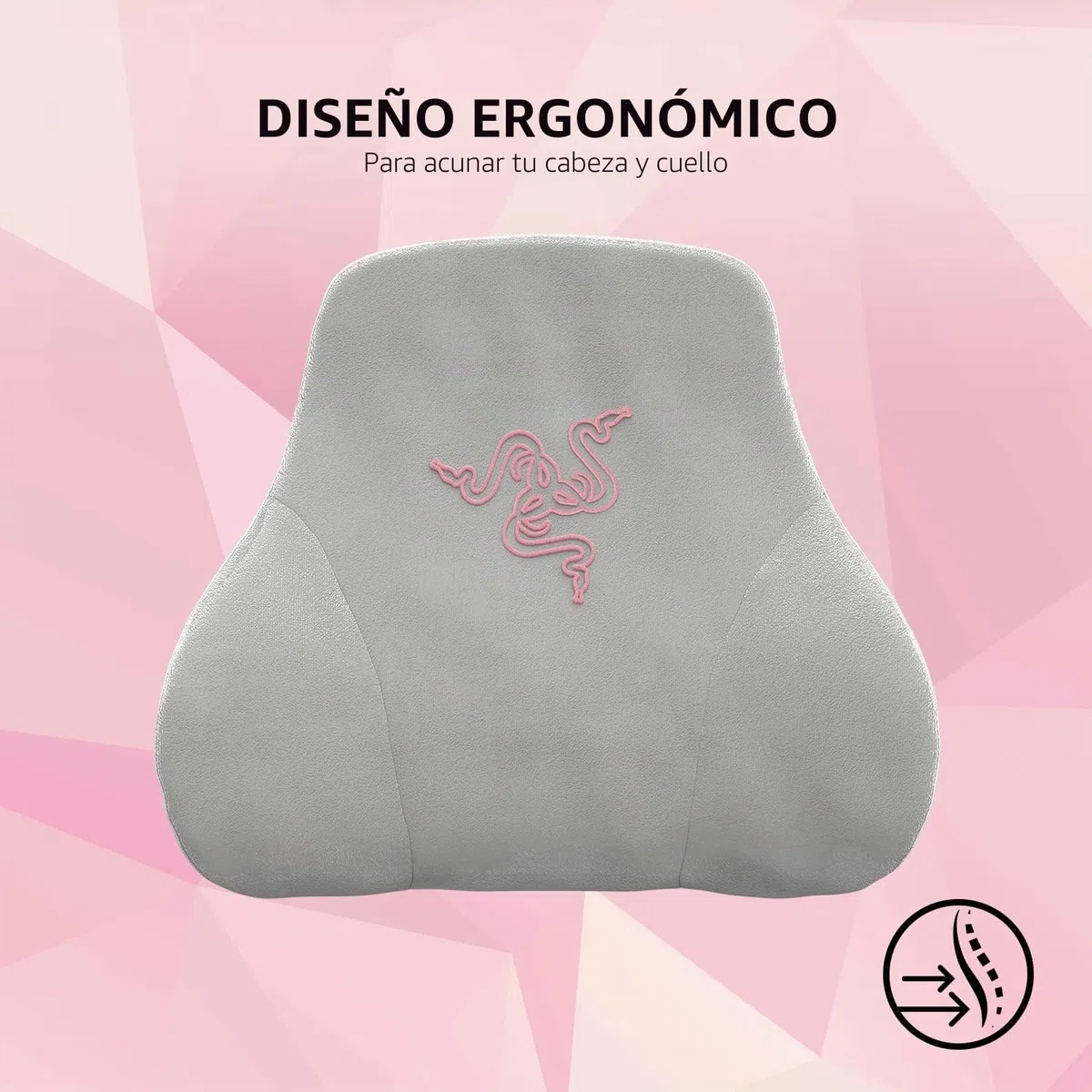 Razer Cojín de cabeza Soporte para cuello y cabeza para sillas de juego: diseño ergonómico, relleno de espuma viscoelástica, envuelto en terciopelo rosa de felpa - Cuarzo | Diseño ergonómico, acolchado de espuma viscoelástica, envuelto en terciopelo rosa