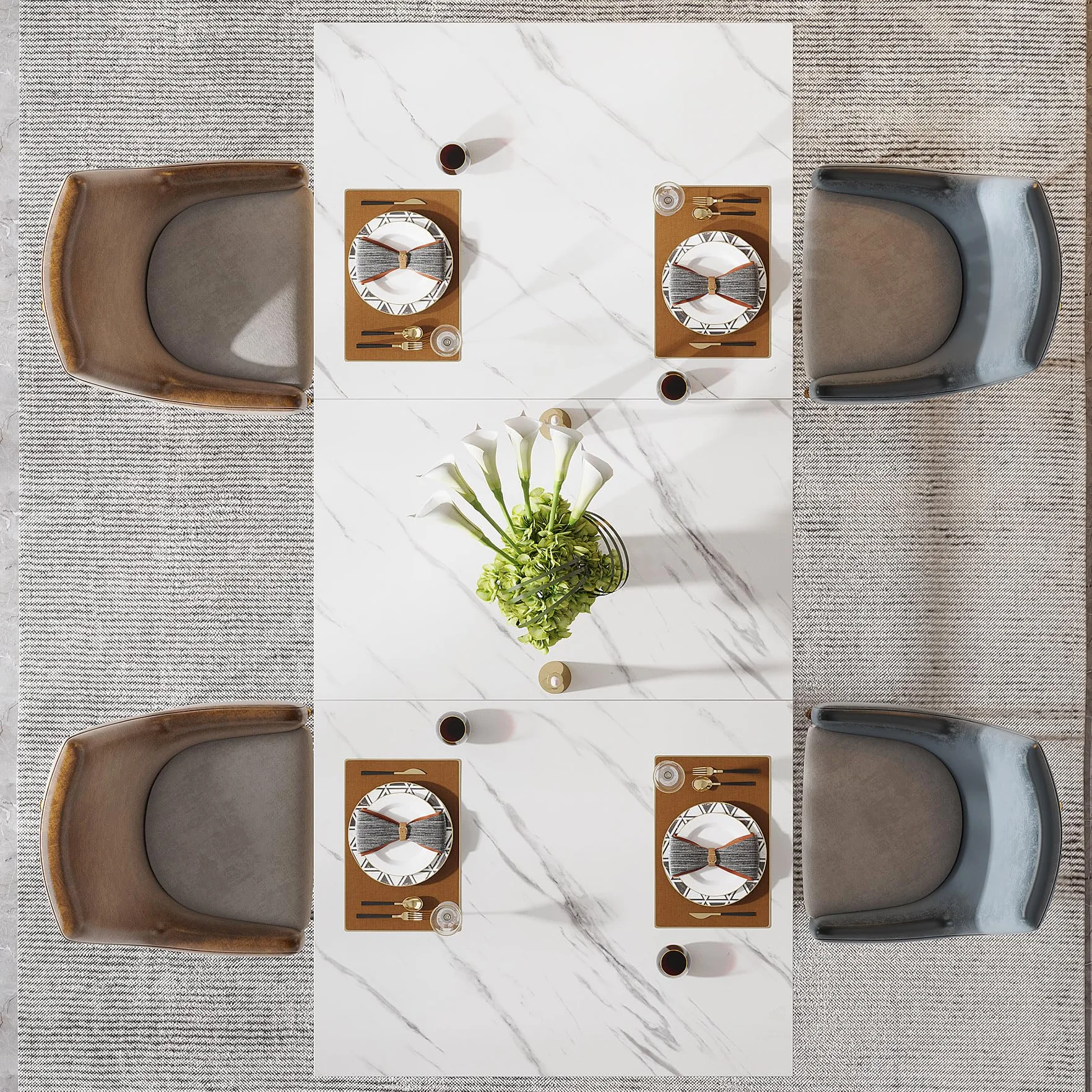 Tribesigns Mesa de comedor moderna de 160 x 80 cm para 4 – 6 personas, mesa de cocina con tablero de mármol sintético, marco de metal resistente, color blanco y dorado