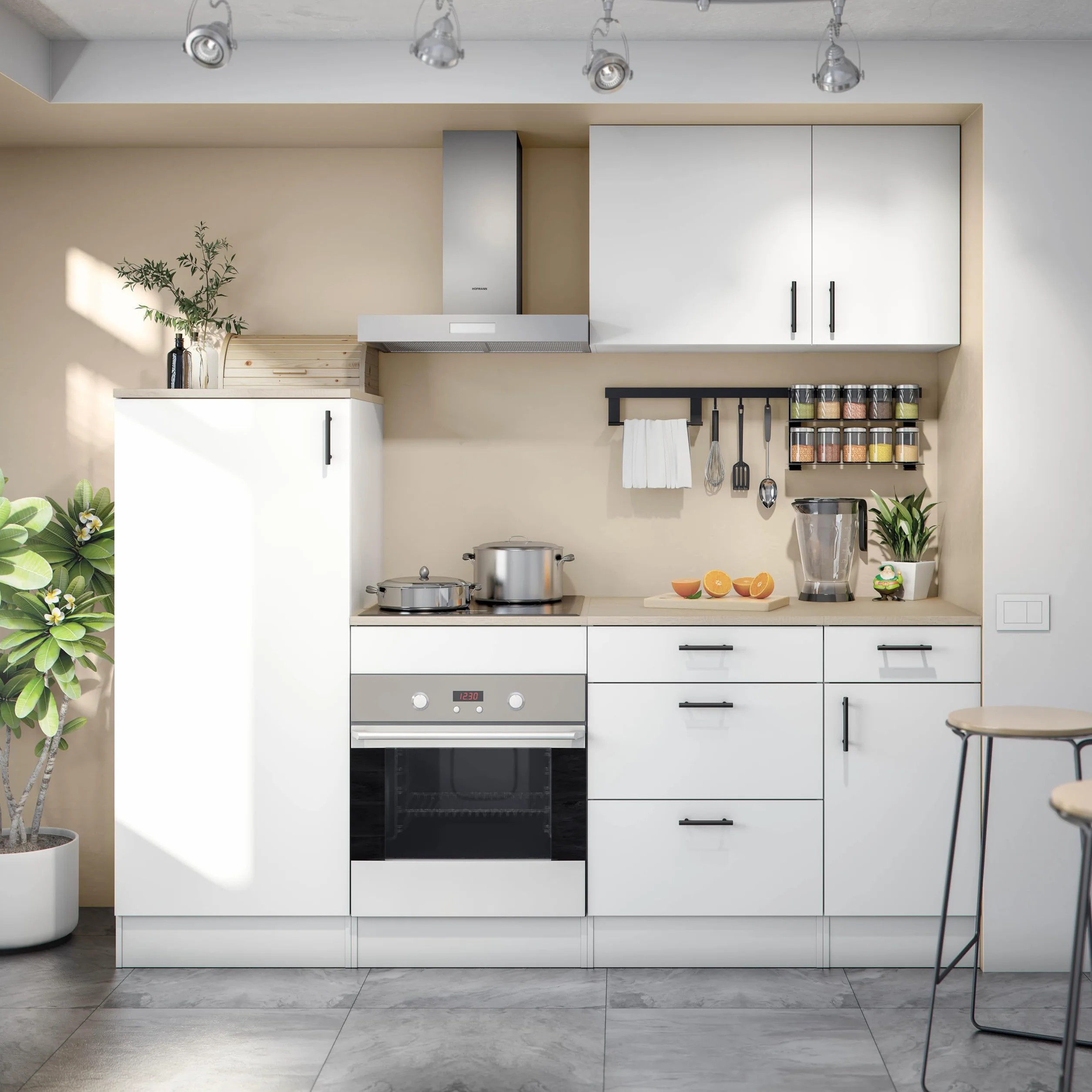 Mobelcenter, Mueble Bajo de Cocina para Horno y Placa de Cocina, Acabado Color Blanco Brillo y Roble Canadian, Medidas: Ancho: 60 cm x Fondo: 60 cm x Alto: 90 cm (1533)
