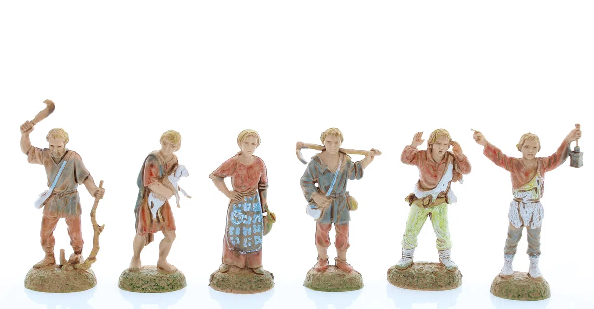 Moranduzzo Grupo de 24 Pastores para Belén de 6 cm – Mini 6 – Escala 1:32 – Figuras Irrompibles Acabadas a Mano, Escultor M. Landi, Made in Italy