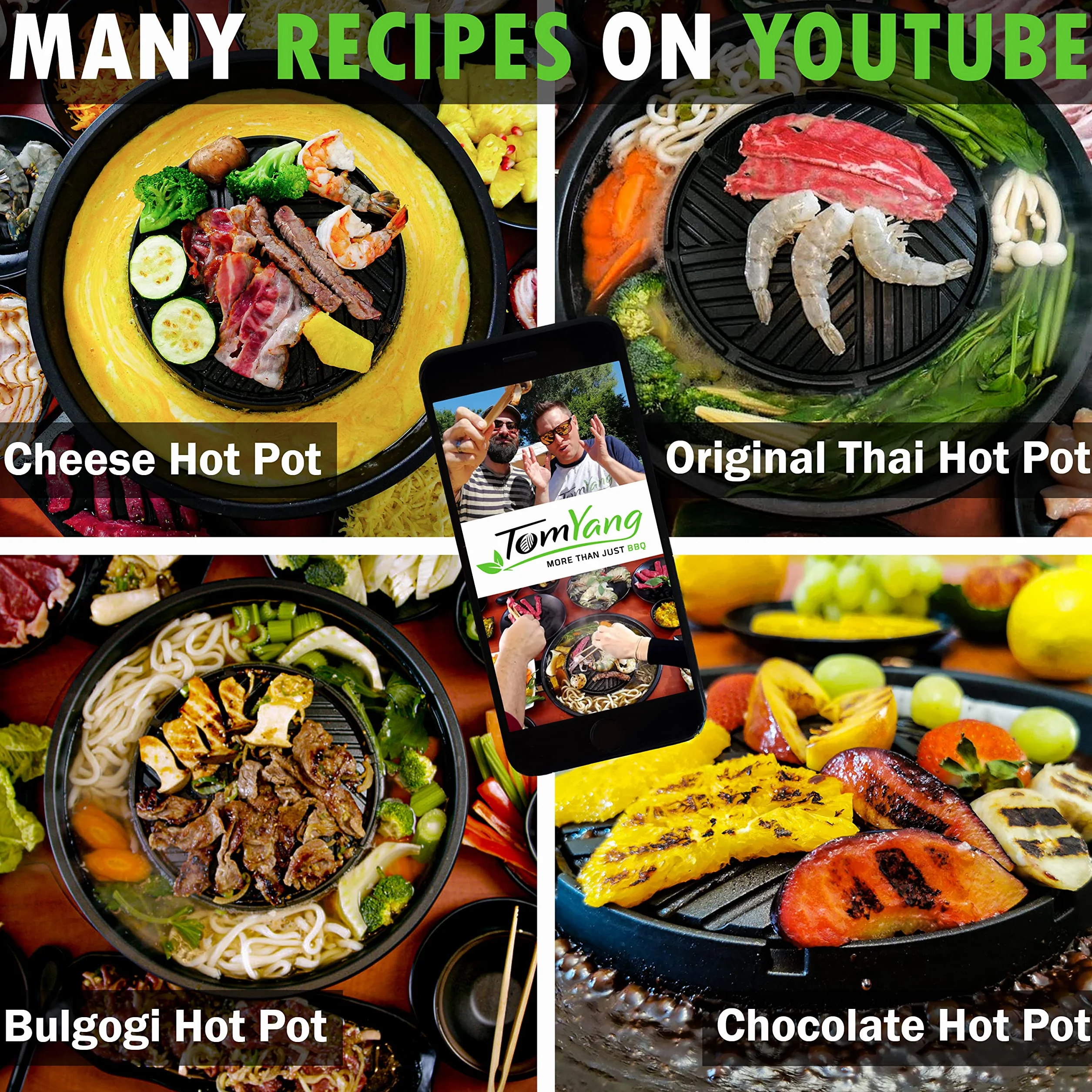 TomYang Hot Pot – El Original Thai Grill, diseñado en Alemania, recubrimiento antiadherente suizo, más de 100 videos tutoriales y recetas. Parrilla BBQ coreana, Hot Pot, Mookata Thai Hot Pot