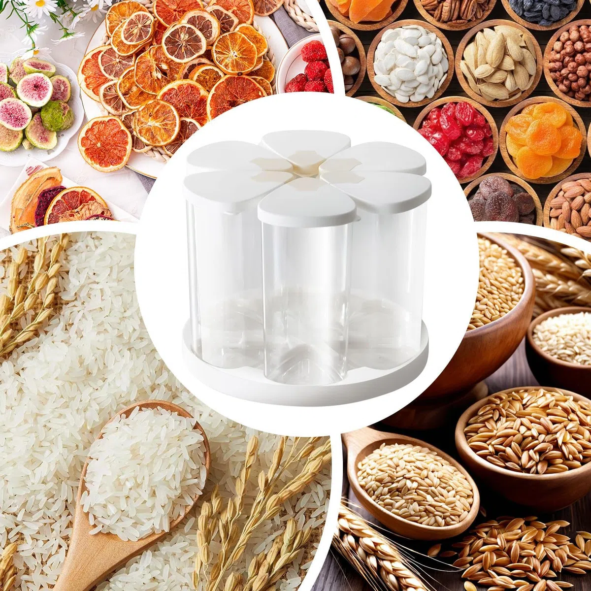 Dispensador Giratorio De Alimentos Organizador 6 Compartimentos Para Cocina | Contenedores De Alimentos Dispensador Cereales Para Cocina Despensa Armario Cereal Harina Azúcar Caramelos Snacks
