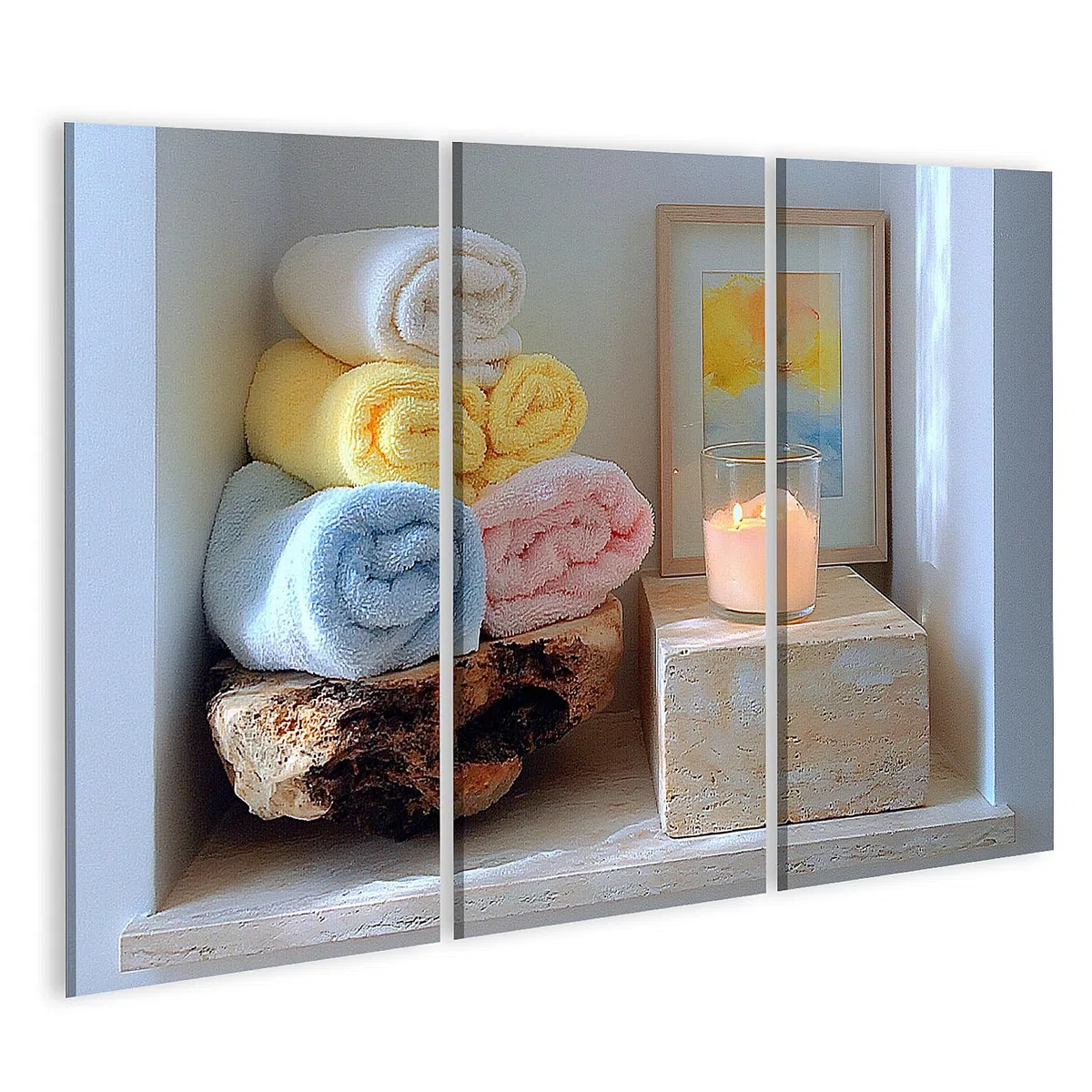 islandburner Cuadro sobre lienzo relajante spa oasis mural para cuarto de baño, decoración para momentos de bienestar, 3 piezas