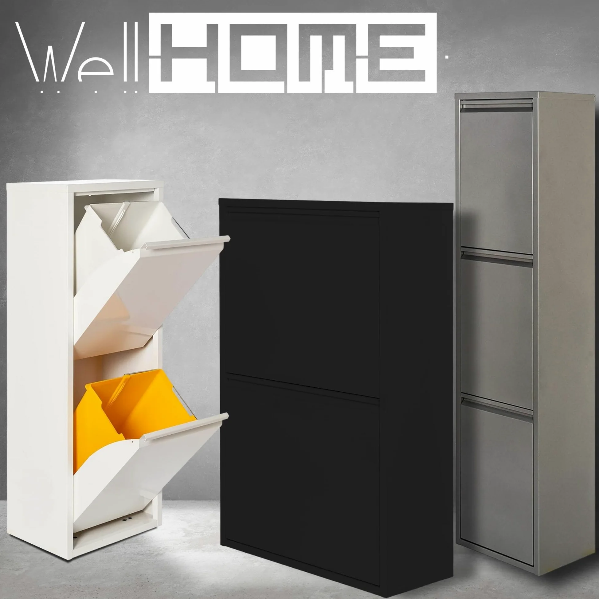 WELL HOME MOBILIARIO & DECORACIÓN Cubo de basura y reciclaje Metálico de 2 compartimentos, 2x17L (34L) Blanco mate