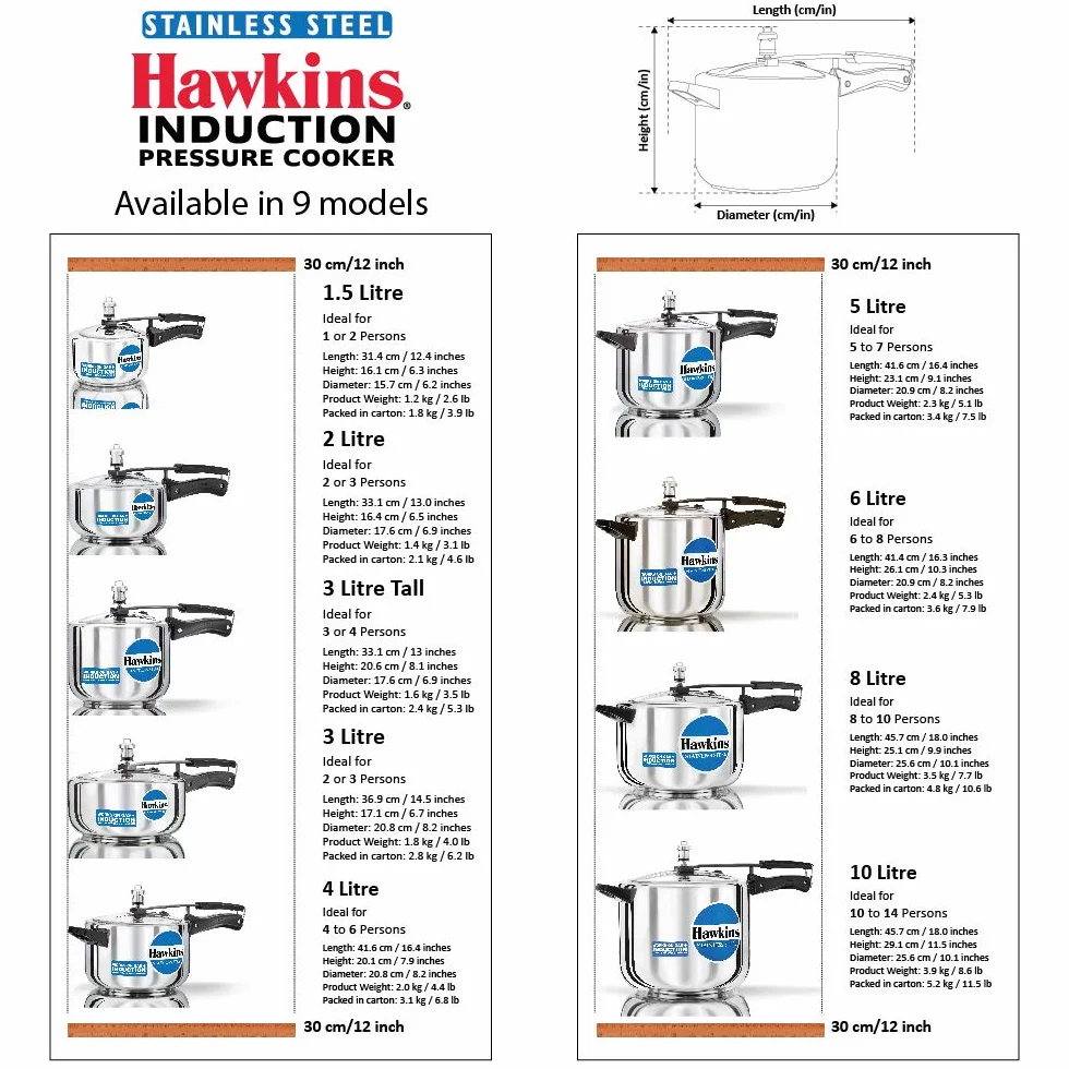 Olla a presión de acero inoxidable Hawkins modelo B60 de 3 litros