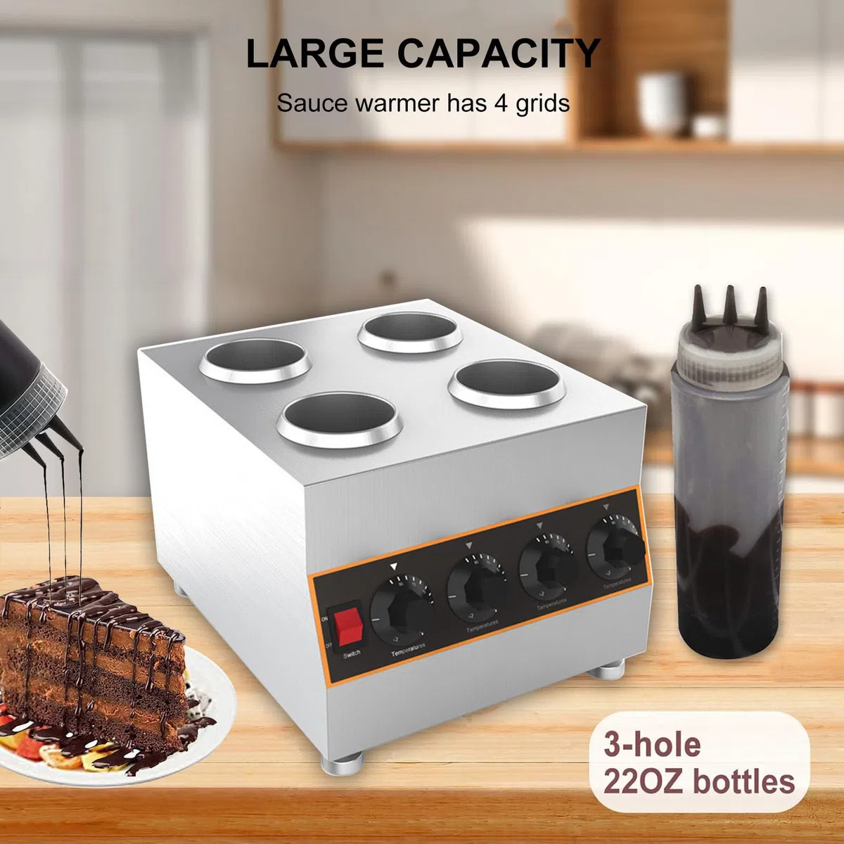 Calentador EléCtrico Para Biberones Con 4 Biberones, Dispensador Comercial De Queso, Calentador De Chocolate Caliente, Calentador De Queso Para Nachos Con Biberones De PláStico,220V