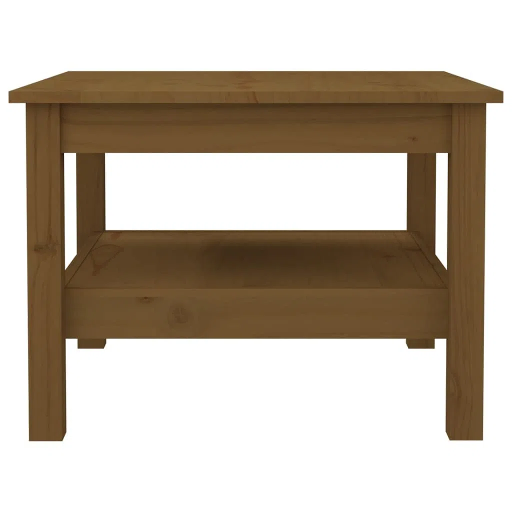 Mesa de centro marrón miel 55 x 55 x 40 cm de madera de pino maciza con estante para salón, mesa auxiliar, mesa de sofá, espacio de almacenamiento, muebles robustos, salón, banco, sillón, sala