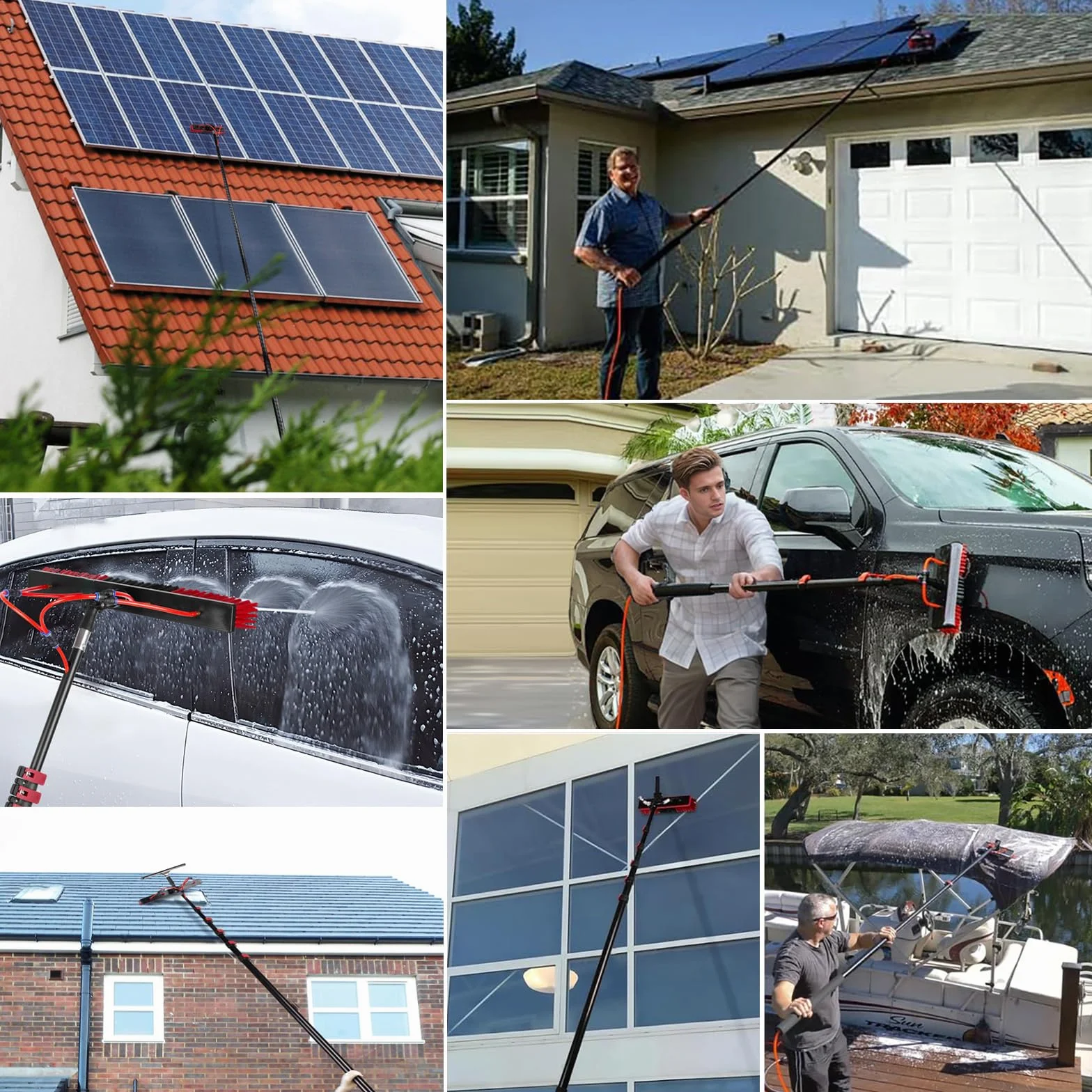 Genérico Cepillo telescópico para Ventanas de 3,6 a 10,8 m con escobilla de Goma, dispensador de jabón, hidrolimpiadora telescópica, Paneles solares, Kit para Lavar techos de Camiones, Auto